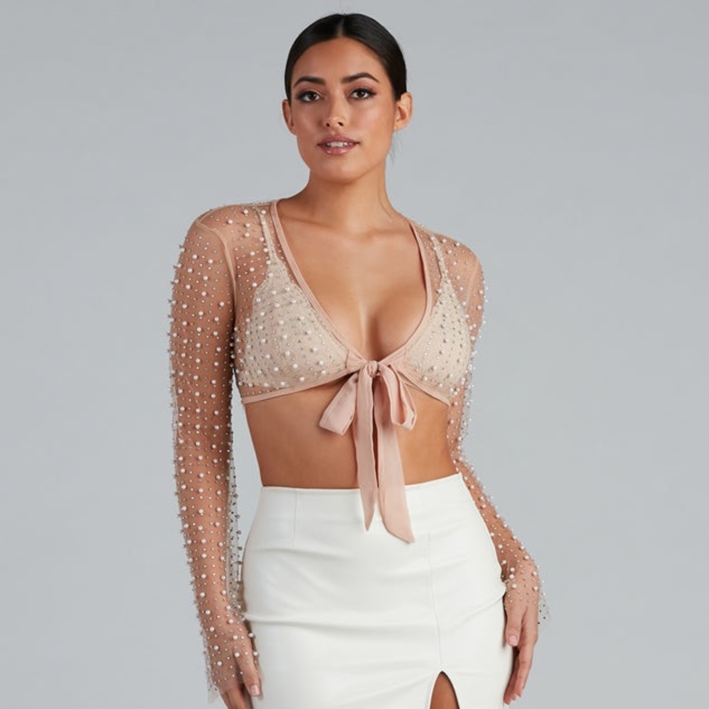 Windsor Glowing Glam Pearl Tie Front Top